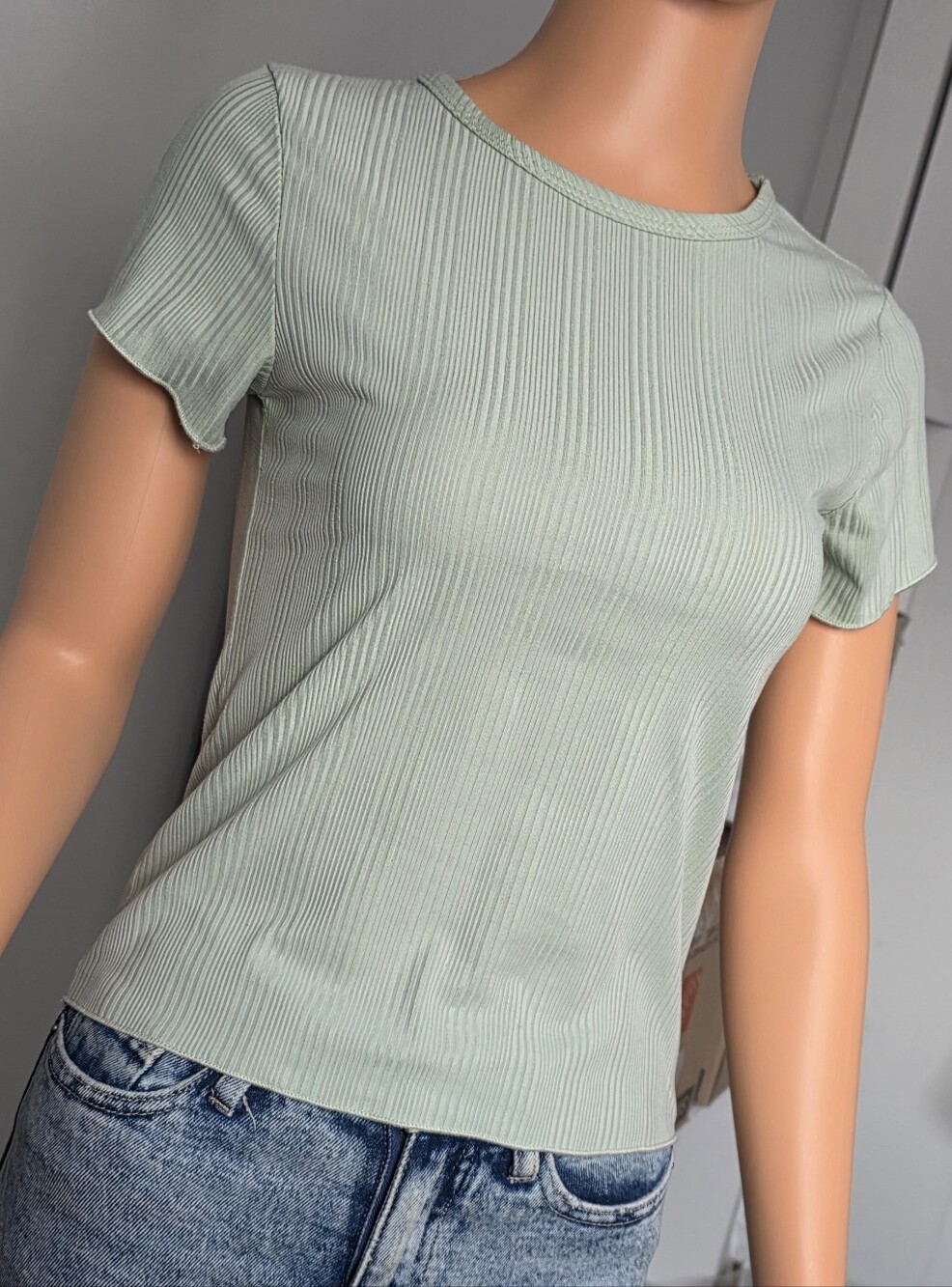 Light Green Ribbed Short Sleeve Tee
